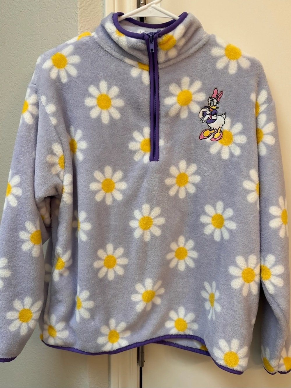Disney Daisy Duck Lavender Fleece Sweater with Yellow & White Daisies
